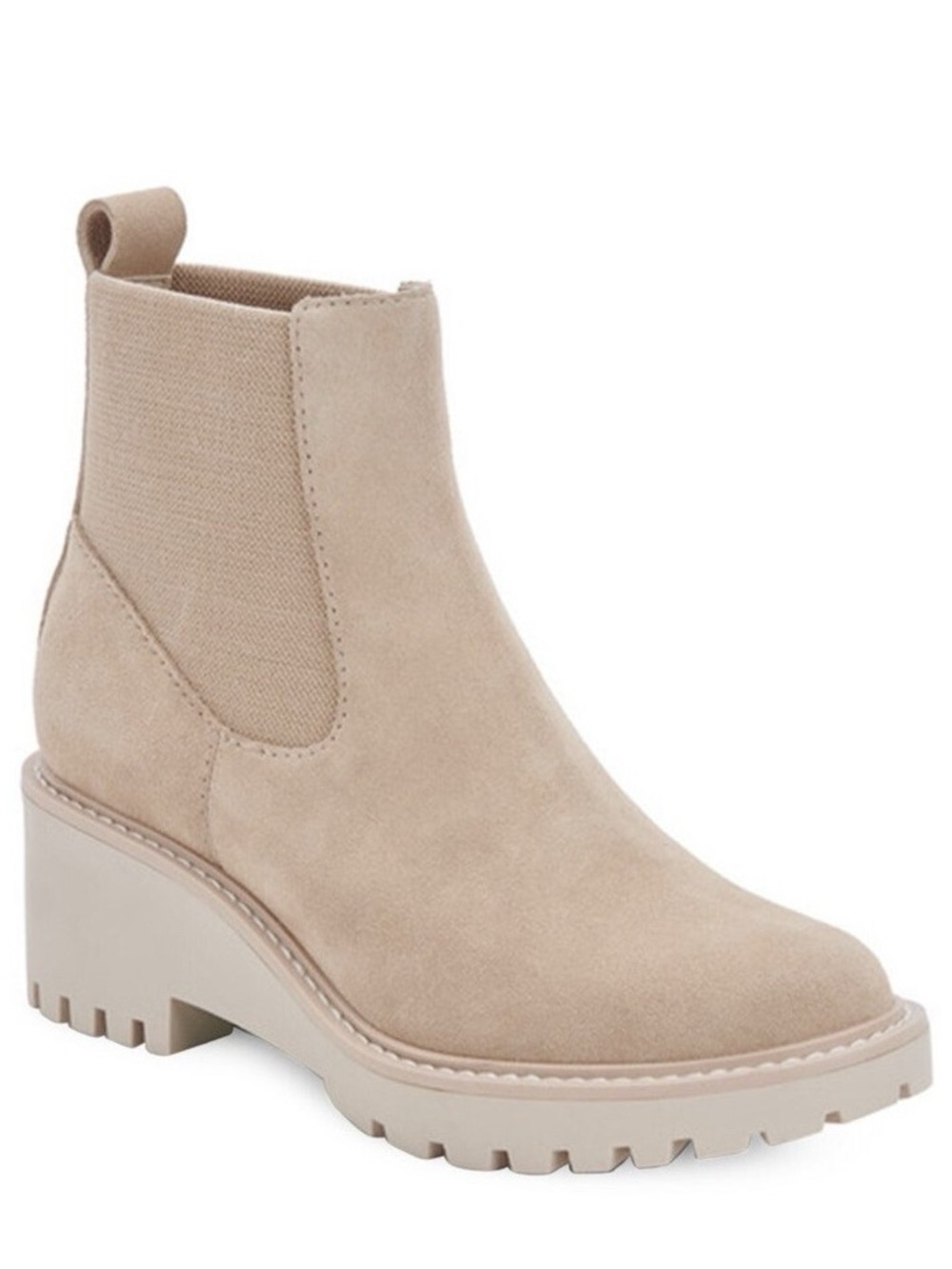 Dolce Vita Hutton Lug Sole Suede Beige Chelsea Ankle Bootie Size 9